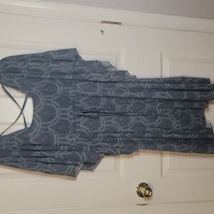 Earthbound S Blue Patterned Dress with Flutter Sleeves